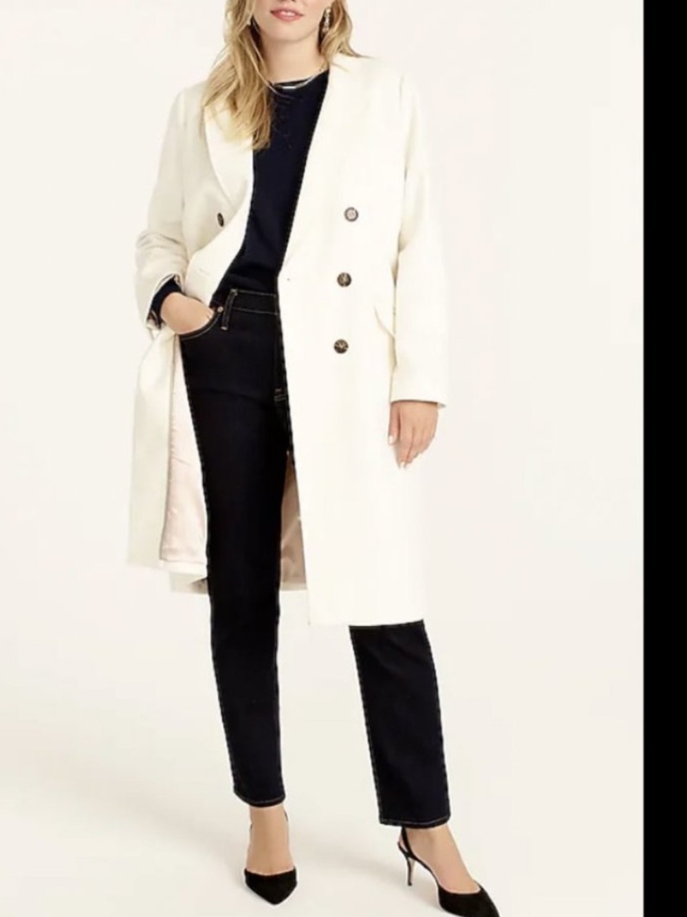 J Crew Double Breasted Top Coat Ivory Cream Italian Mario Bellucci Wool Sz 2P